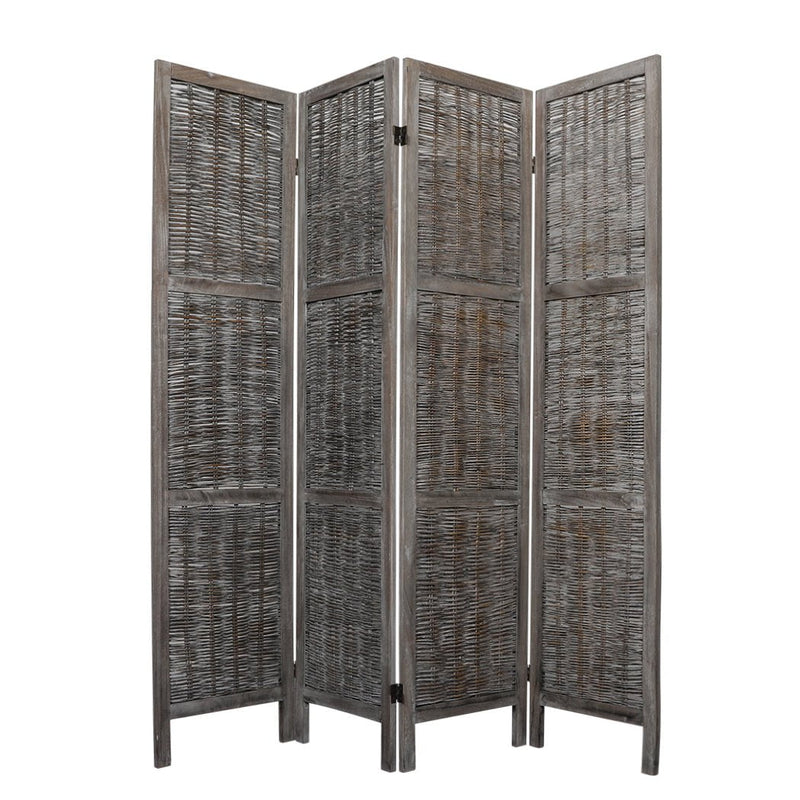 Levede 4 Panels Room Divider Screen Privacy Rattan Timber Fold Woven Grey Payday Deals
