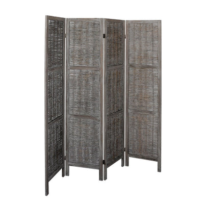 Levede 4 Panels Room Divider Screen Privacy Rattan Timber Fold Woven Grey Payday Deals