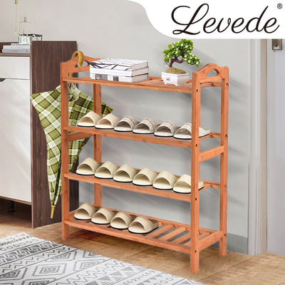 Levede 4 Tiers Bamboo Shoe Rack Storage Organizer Wooden Shelf Stand Shelves Payday Deals