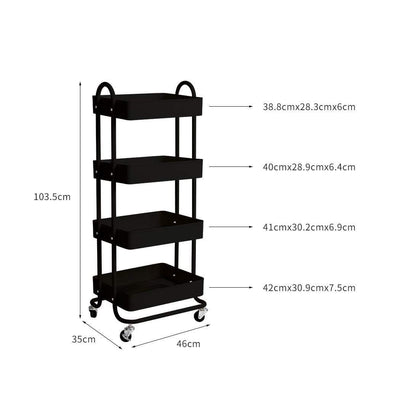 Levede 4 Tiers Kitchen Trolley Cart Steel Storage Rack Shelf Organiser Black Payday Deals