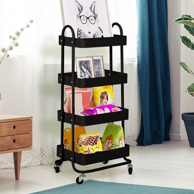 Levede 4 Tiers Kitchen Trolley Cart Steel Storage Rack Shelf Organiser Black Payday Deals