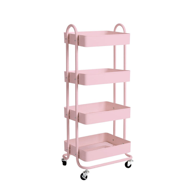 Levede 4 Tiers Kitchen Trolley Cart Steel Storage Rack Shelf Organiser Pink Payday Deals