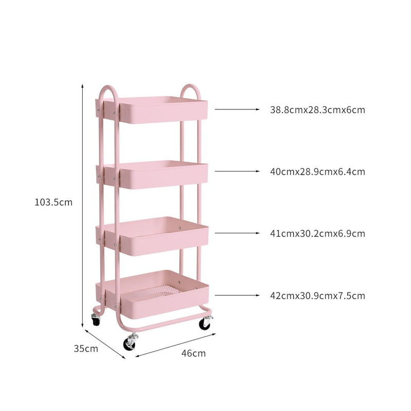 Levede 4 Tiers Kitchen Trolley Cart Steel Storage Rack Shelf Organiser Pink Payday Deals