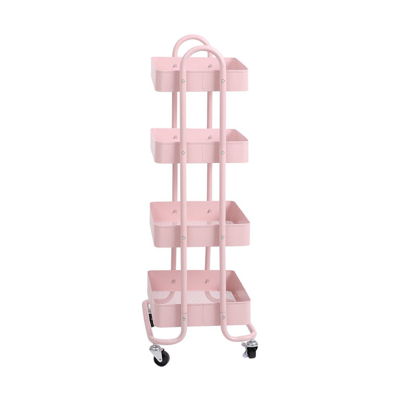 Levede 4 Tiers Kitchen Trolley Cart Steel Storage Rack Shelf Organiser Pink Payday Deals