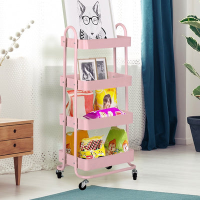 Levede 4 Tiers Kitchen Trolley Cart Steel Storage Rack Shelf Organiser Pink Payday Deals