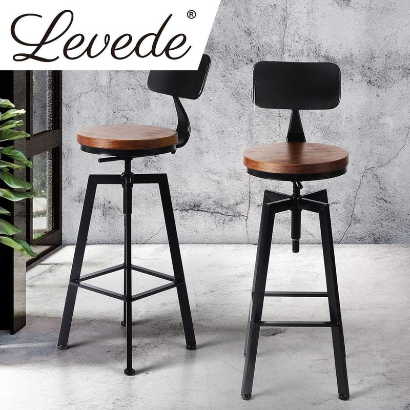 Levede 4x Industrial Bar Stools Chairs Kitchen Stool Wooden Barstools Swivel Payday Deals