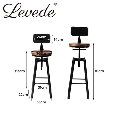 Levede 4x Industrial Bar Stools Chairs Kitchen Stool Wooden Barstools Swivel Payday Deals