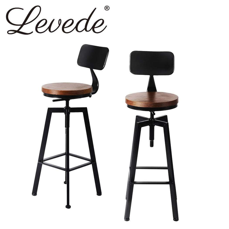 Levede 4x Industrial Bar Stools Chairs Kitchen Stool Wooden Barstools Swivel Payday Deals