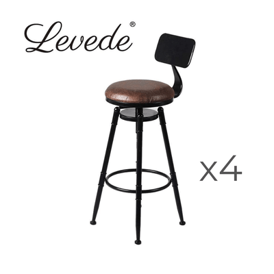 Levede 4x Industrial Bar Stools Kitchen Stool PU Leather Barstools Chairs Payday Deals