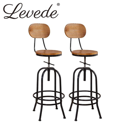 Levede 4x Industrial Bar Stools Kitchen Stool Wooden Barstools Swivel Vintage Payday Deals