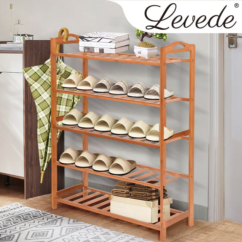 Levede 5 Tiers Bamboo Shoe Rack Storage Organizer Wooden Shelf Stand Shelves Payday Deals