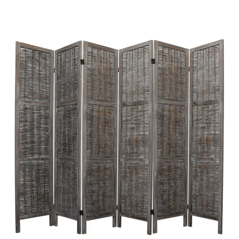 Levede 6 Panels Room Divider Screen Privacy Rattan Timber Fold Woven Grey Payday Deals