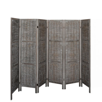 Levede 6 Panels Room Divider Screen Privacy Rattan Timber Fold Woven Grey Payday Deals