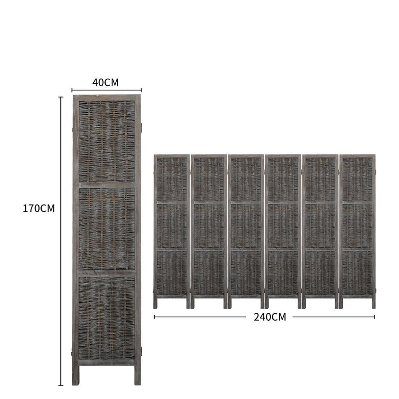 Levede 6 Panels Room Divider Screen Privacy Rattan Timber Fold Woven Grey Payday Deals