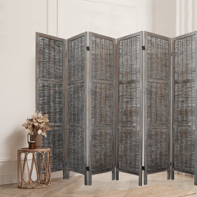 Levede 6 Panels Room Divider Screen Privacy Rattan Timber Fold Woven Grey Payday Deals