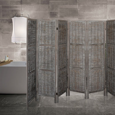 Levede 6 Panels Room Divider Screen Privacy Rattan Timber Fold Woven Grey Payday Deals