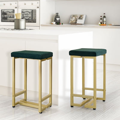 Levede Bar Stools Backless Velvet Upholstered  Metal Kitchen Counter Chairs x2 Payday Deals