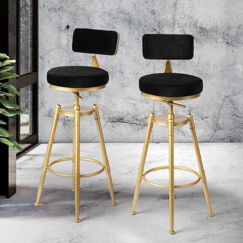 Levede Bar Stools Kitchen Stool Chair Swivel Barstools Velvet Padded Seat Black Payday Deals