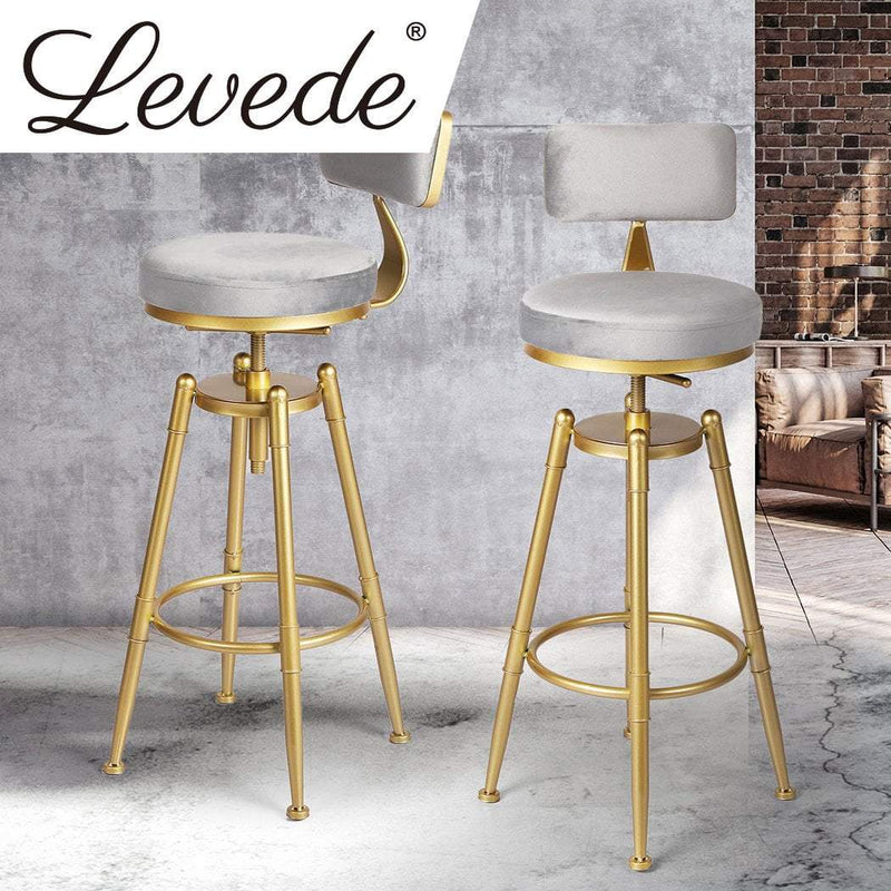 Levede Bar Stools Kitchen Stool Chair Swivel Barstools Velvet Padded Seat Grey Payday Deals