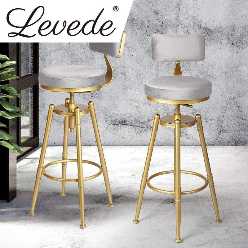 Levede Bar Stools Kitchen Stool Chair Swivel Barstools Velvet Padded Seat Grey Payday Deals