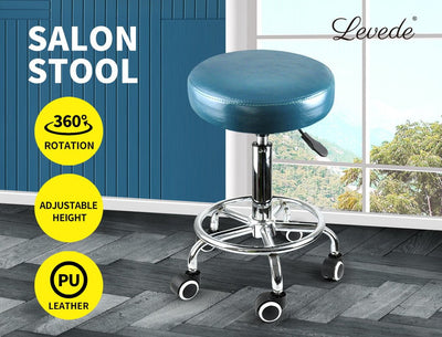 Levede Bar Stools Salon Stool Swivel Barber Dining Chair PU Hydraulic Lift Teal Payday Deals