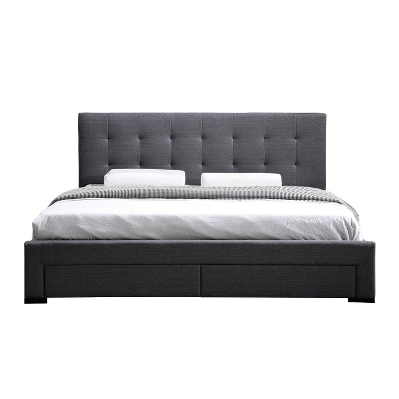 Levede Bed Frame Base With Storage Drawer Mattress Wooden Fabric Queen Dark Grey Payday Deals