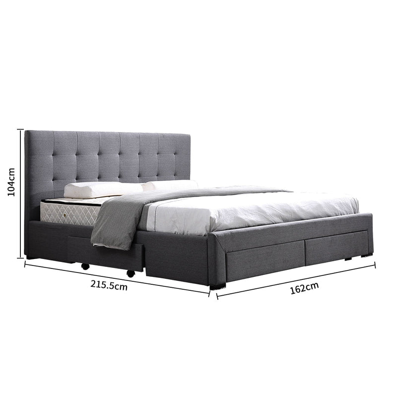 Levede Bed Frame Base With Storage Drawer Mattress Wooden Fabric Queen Dark Grey Payday Deals