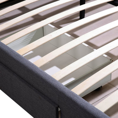 Levede Bed Frame Base With Storage Drawer Mattress Wooden Fabric Queen Dark Grey Payday Deals