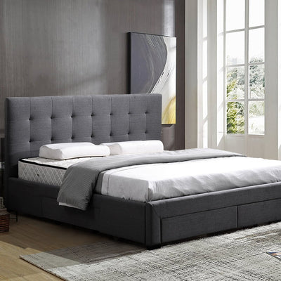 Levede Bed Frame Base With Storage Drawer Mattress Wooden Fabric Queen Dark Grey Payday Deals