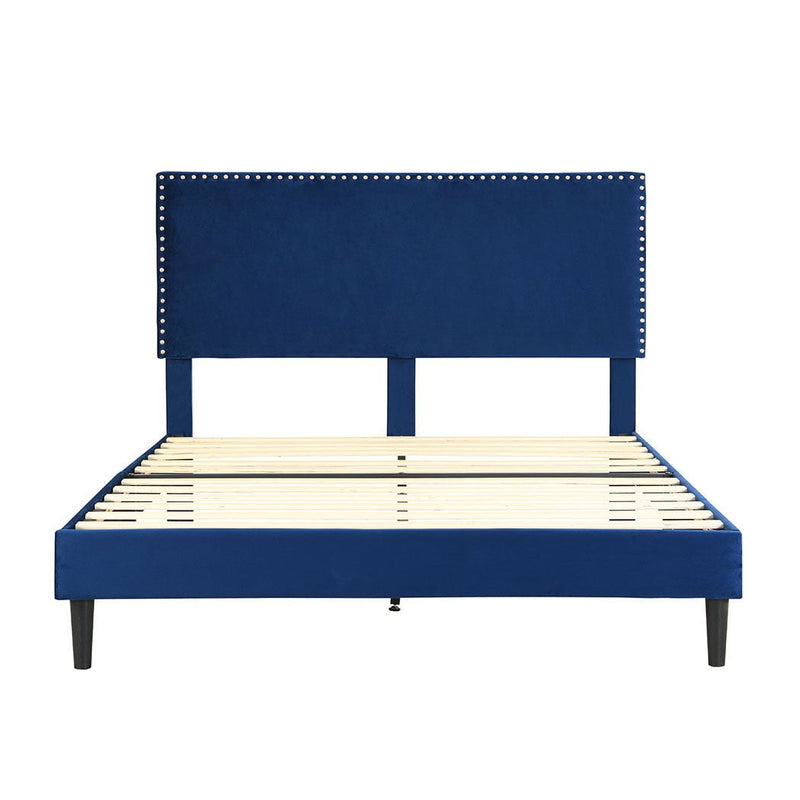Levede Bed Frame Double Size Mattress Base Platform Wooden Velevt Headboard Blue Payday Deals