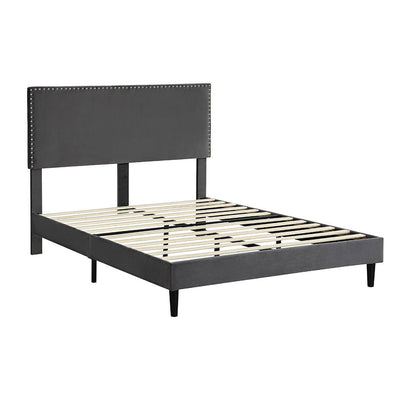 Levede Bed Frame Double Size Mattress Base Platform Wooden Velevt Headboard Grey Payday Deals