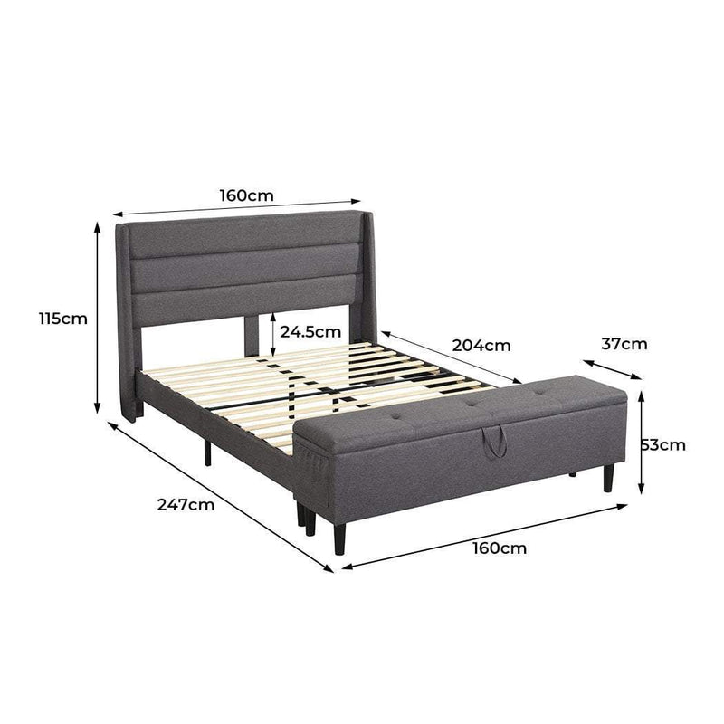Levede Bed Frame Fabric Queen Size Mattress Base Wooden Platform Storage Ottoman Payday Deals