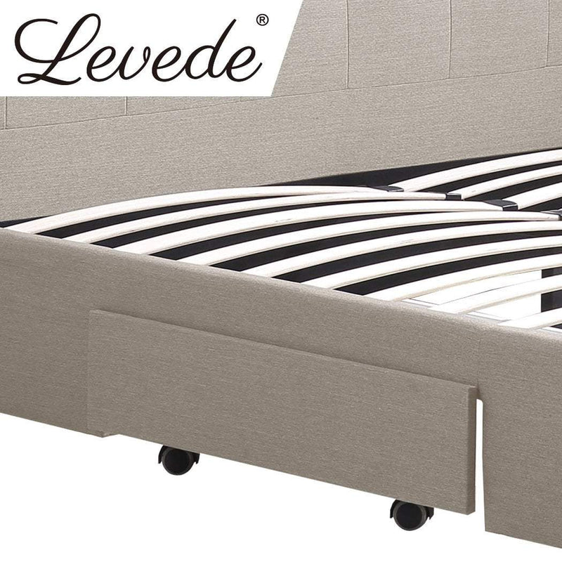 Levede Bed Frame King Fabric With Drawers Storage Beige Payday Deals