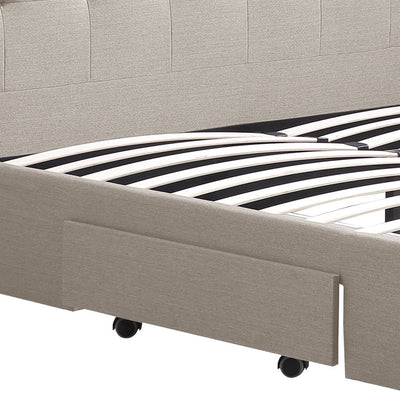 Levede Bed Frame  Queen Fabric With Drawers Storage Wooden Mattress Beige Payday Deals