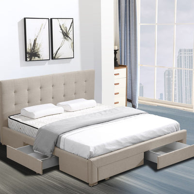 Levede Bed Frame  Queen Fabric With Drawers Storage Wooden Mattress Beige Payday Deals