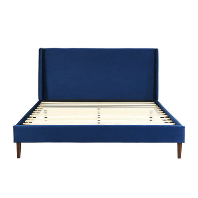 Levede Bed Frame Queen Size Mattress Base Platform Wooden Velevt Headboard Blue Payday Deals