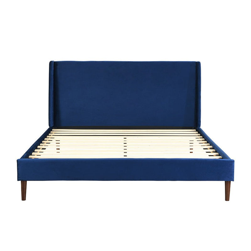 Levede Bed Frame Queen Size Mattress Base Platform Wooden Velevt Headboard Blue Payday Deals