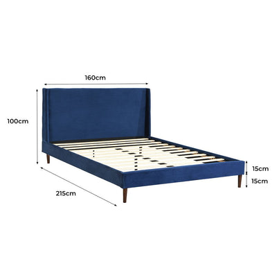 Levede Bed Frame Queen Size Mattress Base Platform Wooden Velevt Headboard Blue Payday Deals