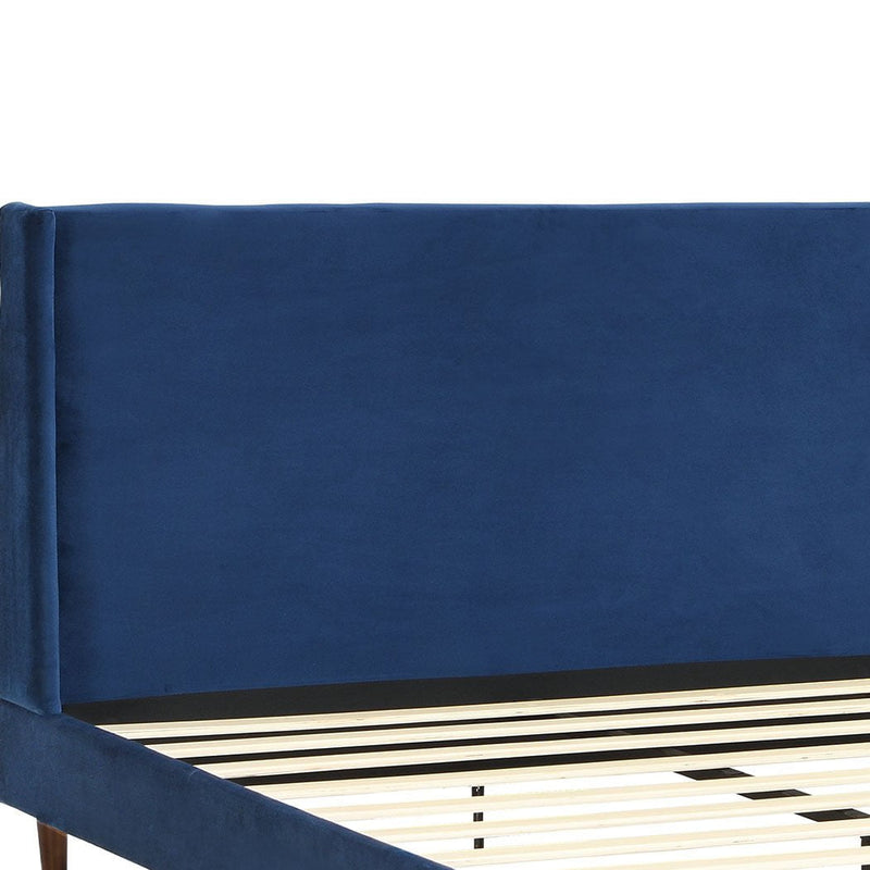 Levede Bed Frame Queen Size Mattress Base Platform Wooden Velevt Headboard Blue Payday Deals