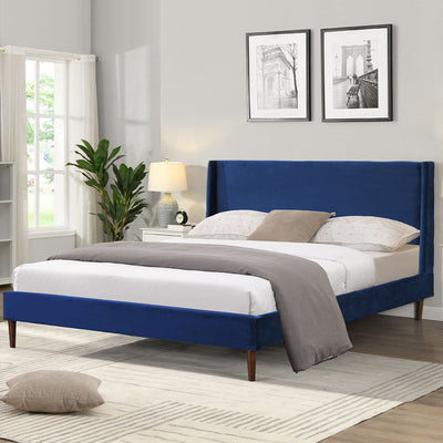 Levede Bed Frame Queen Size Mattress Base Platform Wooden Velevt Headboard Blue Payday Deals