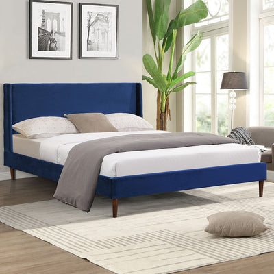 Levede Bed Frame Queen Size Mattress Base Platform Wooden Velevt Headboard Blue Payday Deals