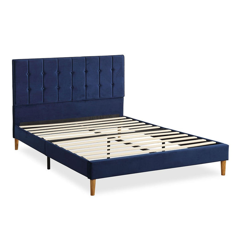 Levede Bed Frame Queen Size Mattress Base Platform Wooden Velevt Headboard Blue Payday Deals