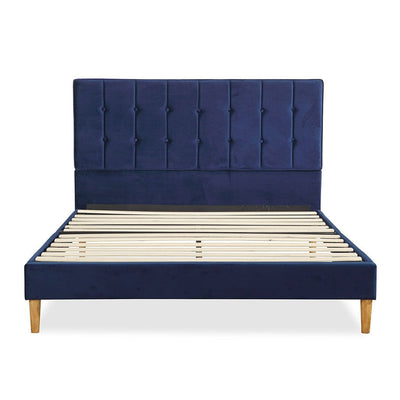 Levede Bed Frame Queen Size Mattress Base Platform Wooden Velevt Headboard Blue Payday Deals