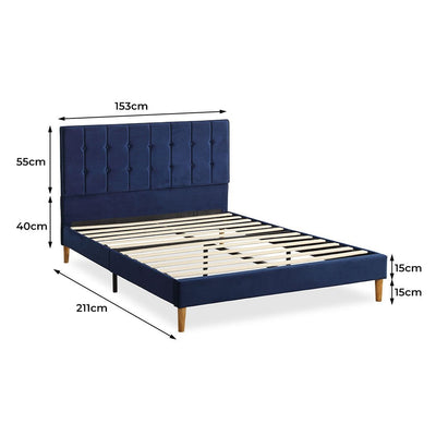 Levede Bed Frame Queen Size Mattress Base Platform Wooden Velevt Headboard Blue Payday Deals