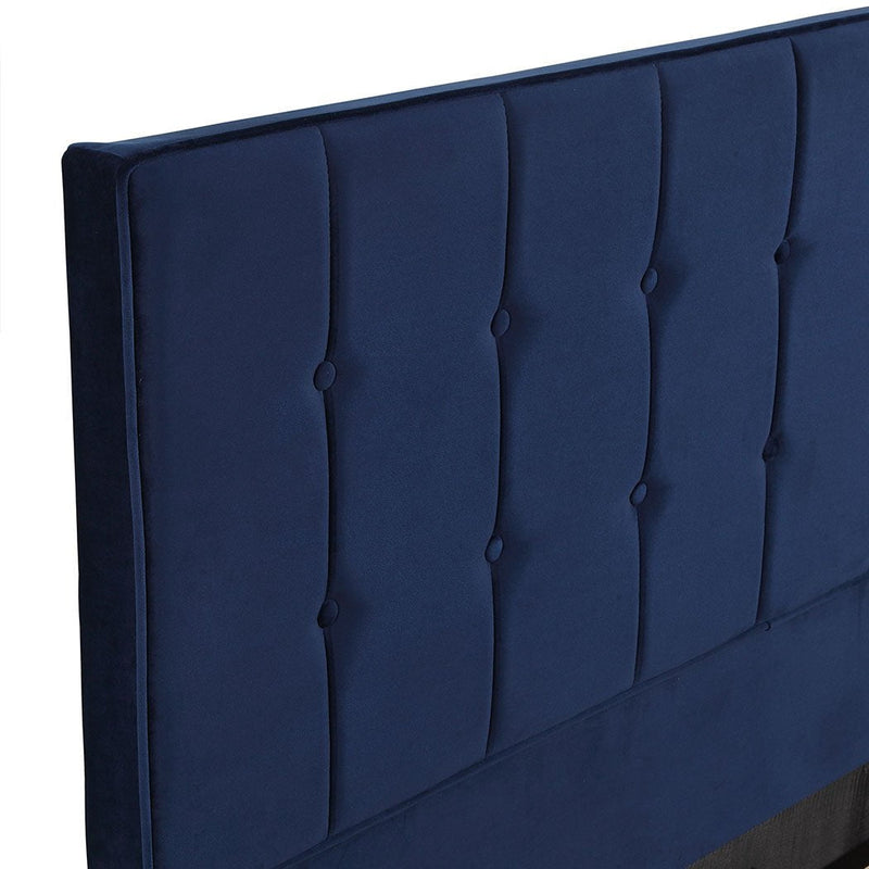 Levede Bed Frame Queen Size Mattress Base Platform Wooden Velevt Headboard Blue Payday Deals