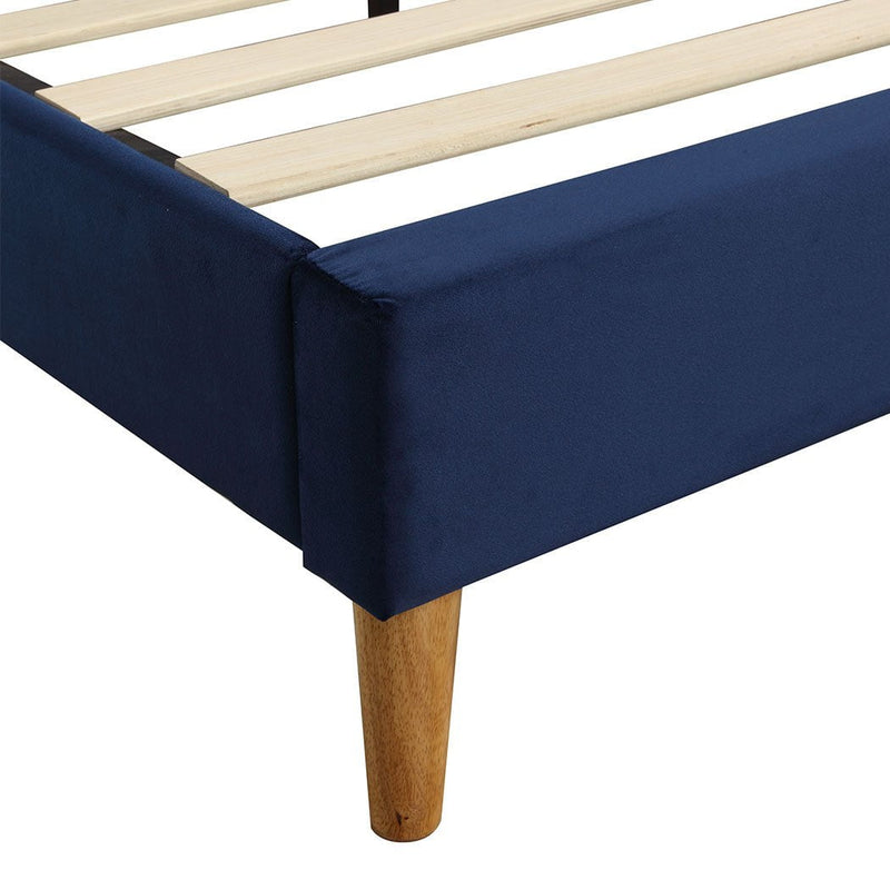 Levede Bed Frame Queen Size Mattress Base Platform Wooden Velevt Headboard Blue Payday Deals