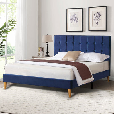 Levede Bed Frame Queen Size Mattress Base Platform Wooden Velevt Headboard Blue Payday Deals