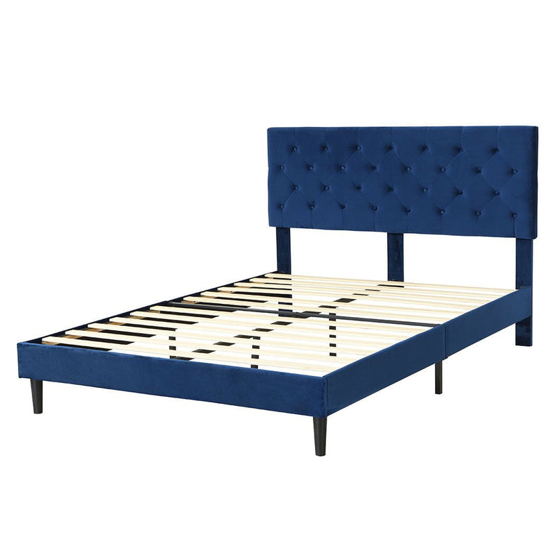 Levede Bed Frame Queen Size Mattress Base Platform Wooden Velevt Headboard Blue Payday Deals