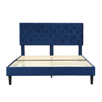 Levede Bed Frame Queen Size Mattress Base Platform Wooden Velevt Headboard Blue Payday Deals