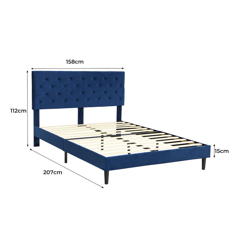 Levede Bed Frame Queen Size Mattress Base Platform Wooden Velevt Headboard Blue Payday Deals